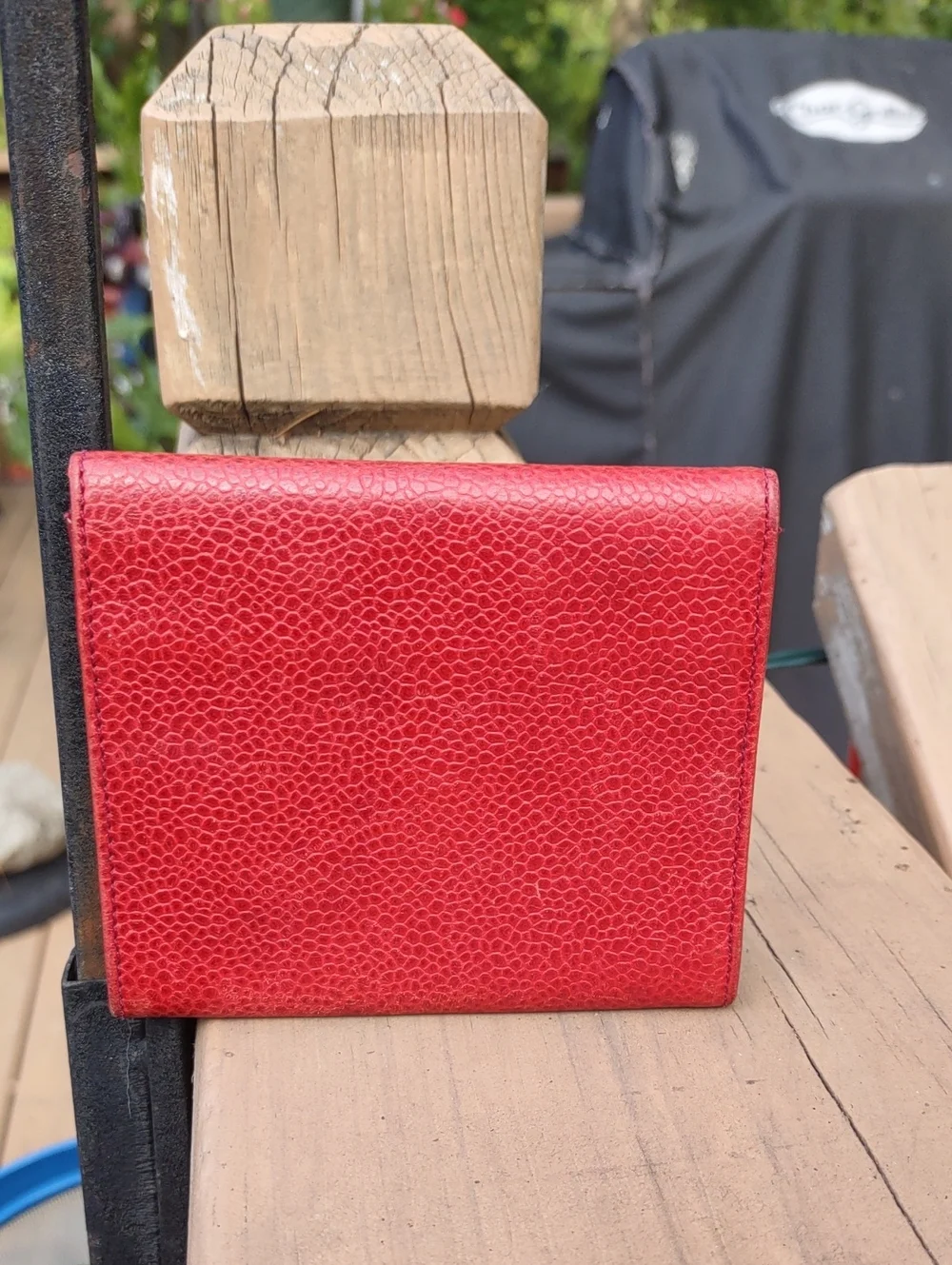 CHANEL Red Quilted CC Embossed Leather Coin Wallet.